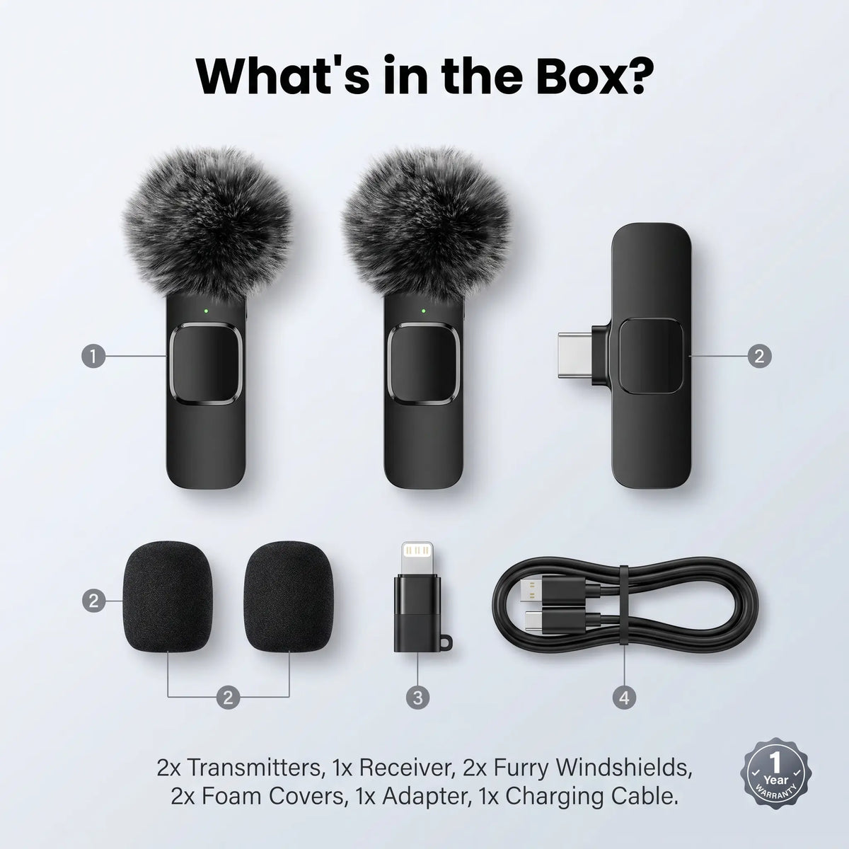 HITOZON Wireless Lavalier Microphone with Noise Reduction - Plug-And-Play Portable USB-C Lapel Mic for Iphone 15/16/17, Ipad, Android Smartphones, Camera Audio Recording - Mini Wireless Microphone Phone Accessories for Vlog, Youtube Clip-On Microphone