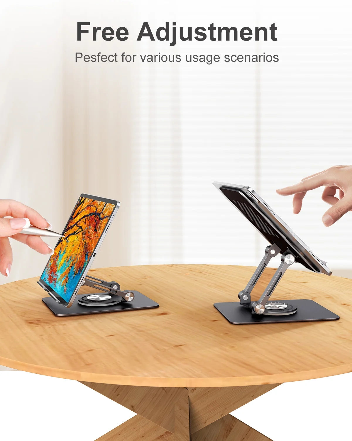 Tablet Stand for Desk,  Adjustable & Foldable Phone Stand for Desk, Compatible with Tablet/Pad/Phone and More, Black