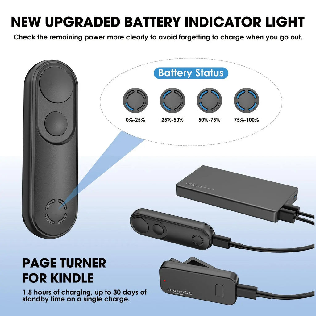 Remote-Control Page Turner for Kindle Paperwhite, Oasis and Kobo, Rechargeable Wireless Remote Clicker Accessories for Kindle, Iphone, Ipad and Android Tablets