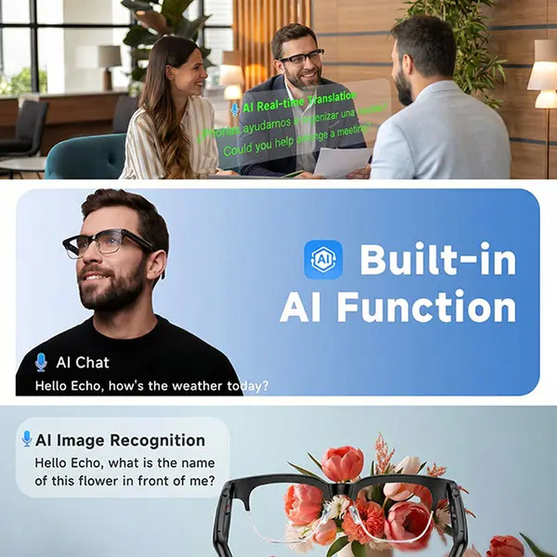 AI Smart Glasses | 8MP HD Camera, Real-Time Translation, Open-Ear Audio & AI Voice Assistant