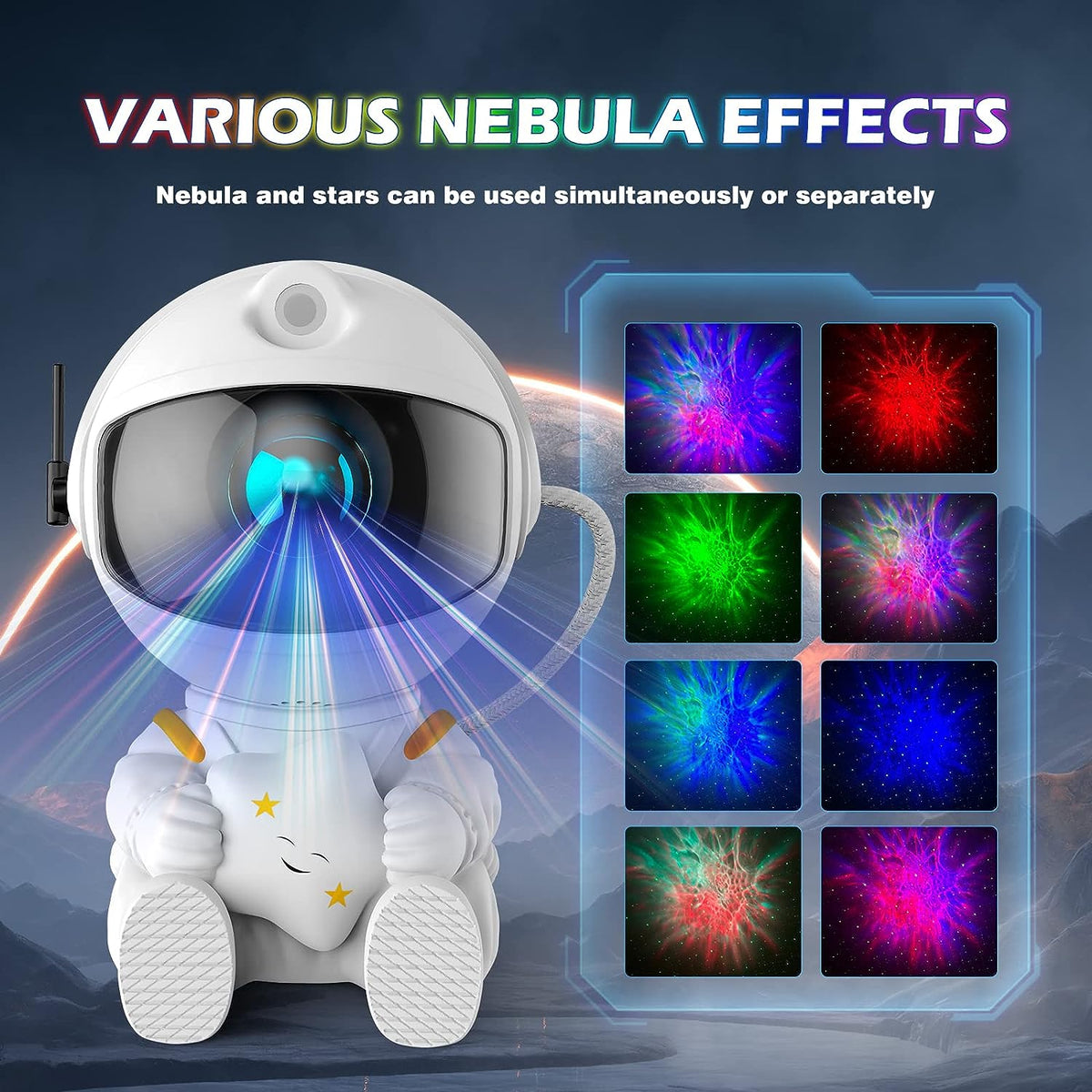 FSSQLBFLC Astronaut Galaxy Projector, Night Light for Kids, Space-Theme | Star Projector Casts a Dreamy Nebula on Your Bedroom Ceiling. Remote & Timer, 8 Light Modes. Great Gift & Bedroom Decor.